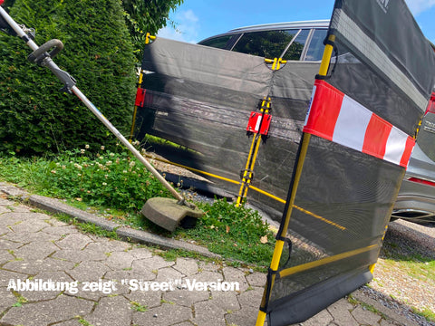 Frässchutzwand mobile Schutzwand Freischneider Wurzelfräse Stein Mäharbeiten Modular Guarding System MGS  Beschermschild protection pour fraiseuse  mobile pour débroussailleuse  Freesbescherming afscherming voor bosmaaiers Beschermwanden Beschermschild